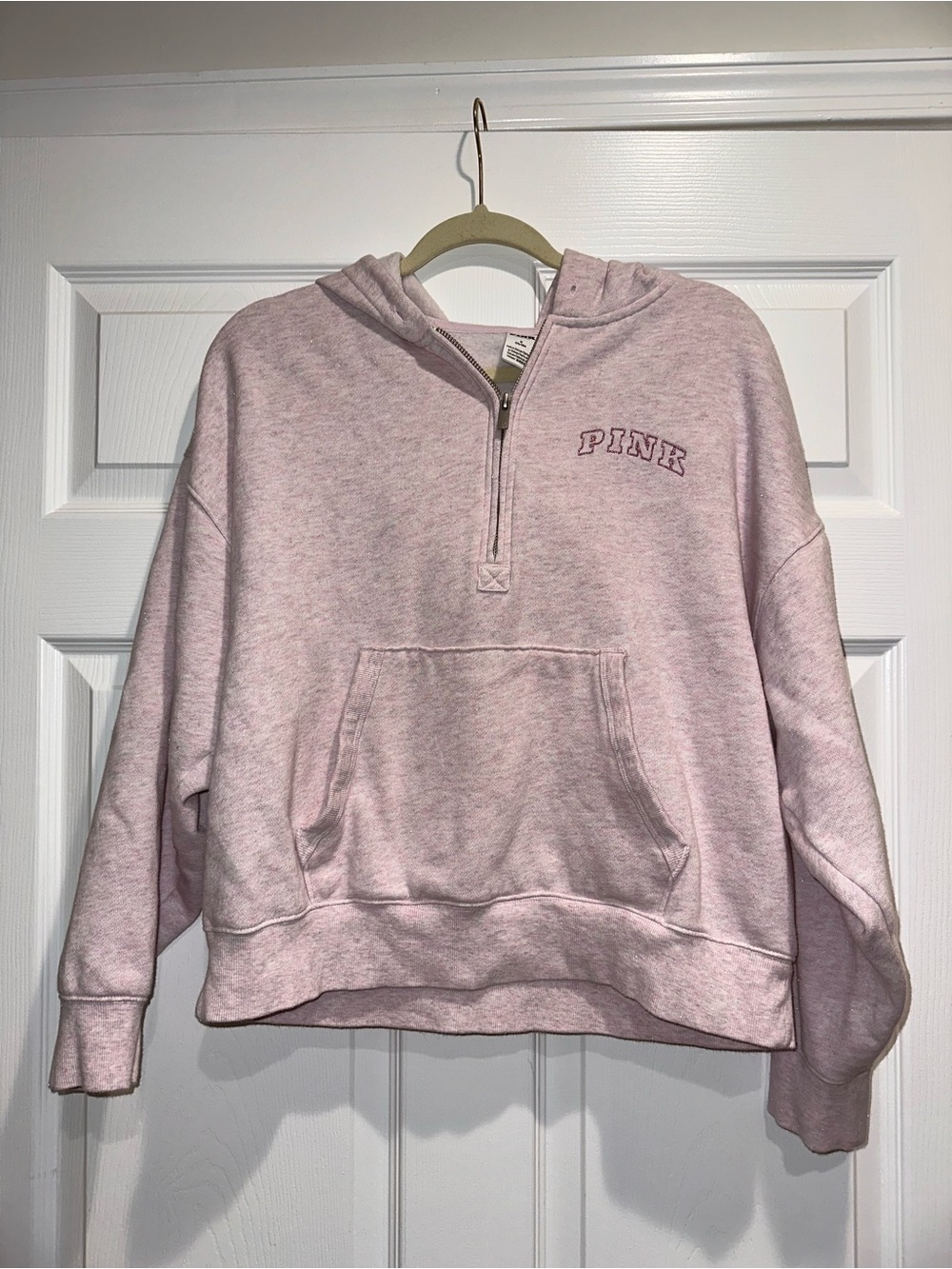 PINK Victoria's Secret Half-Zip Hoodie Sweater in Light Pink Sparkle